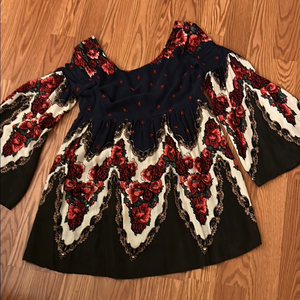 Free People Red and Black Floral Blouse